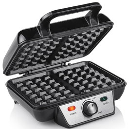 Tristar WF-2195 Gofrera para Gofres Belgas, 1000 W, 2 Gofres, Acero Inoxidable Negro